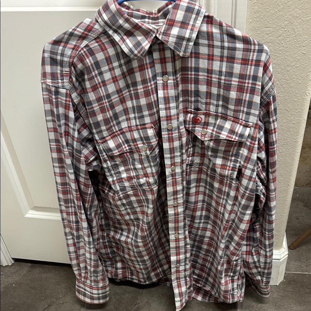 Ariat FR Red Plaid Snap